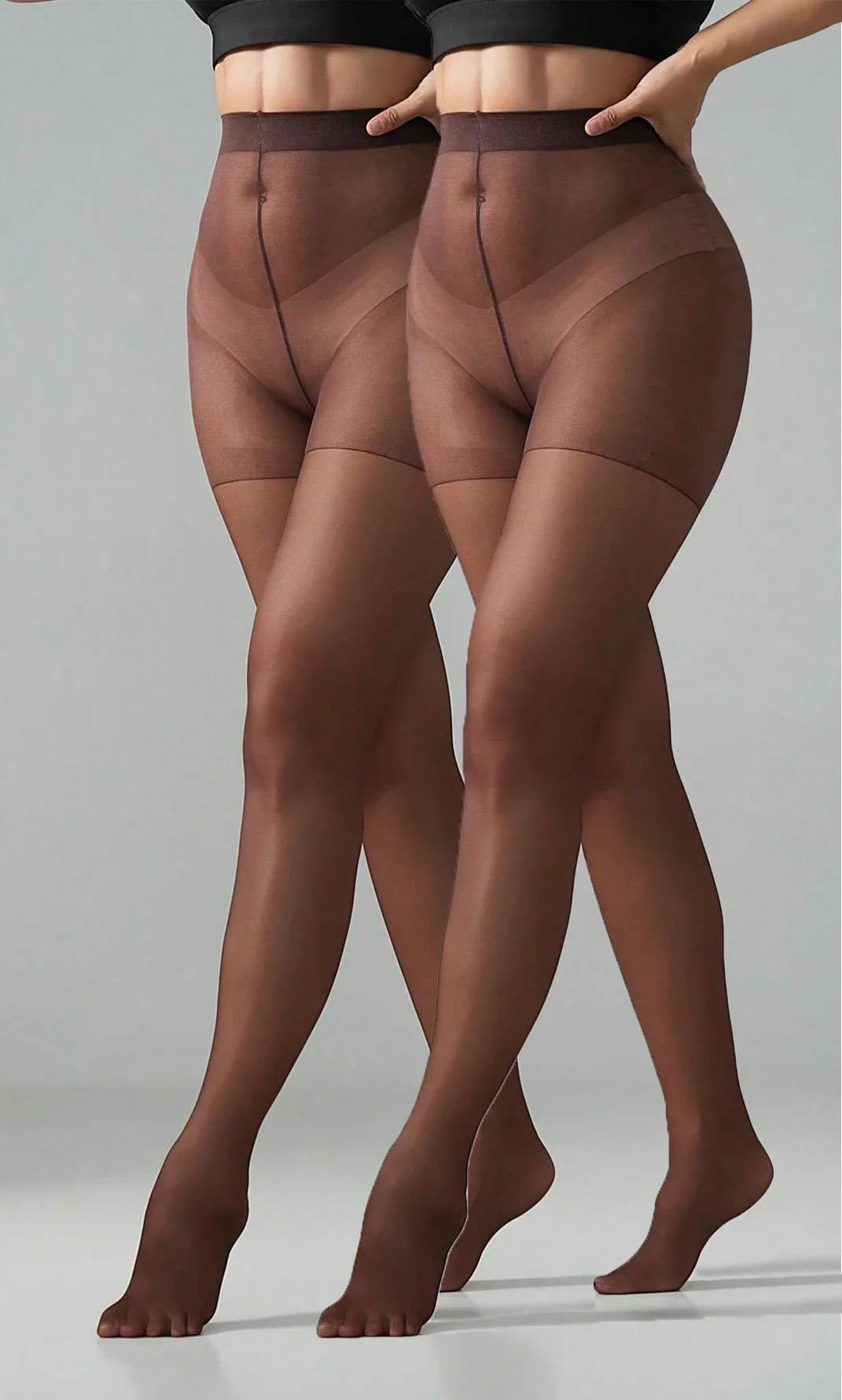 2 Paar Damen-Strumpfhosen in Schokoladenbraun, transparente Strumpfhosen mit hoher Taille, formende Strumpfhosen aus elastischem Nylon zum täglichen Tragen