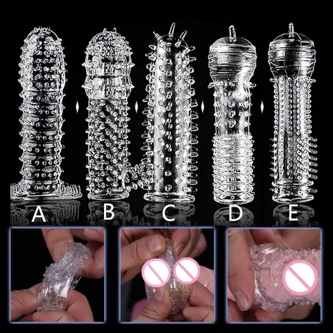 5Pcs/Set Reusable Condom Peniss Sleeve Male Enlargement Time Delay Spike Clit Massager Cover Crystal Clear Condomss Adult sexx Toy