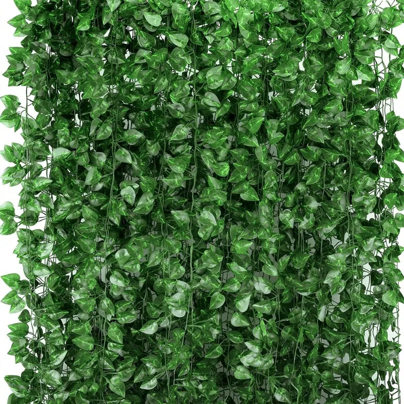 Guirxiété de Cuir oral elu de Lierre Vert, Plante Artificielle de 10/2m, Décoration Murale Verte d\'Extérieur, Bricolage, Fausse Couronne, Feuilles,