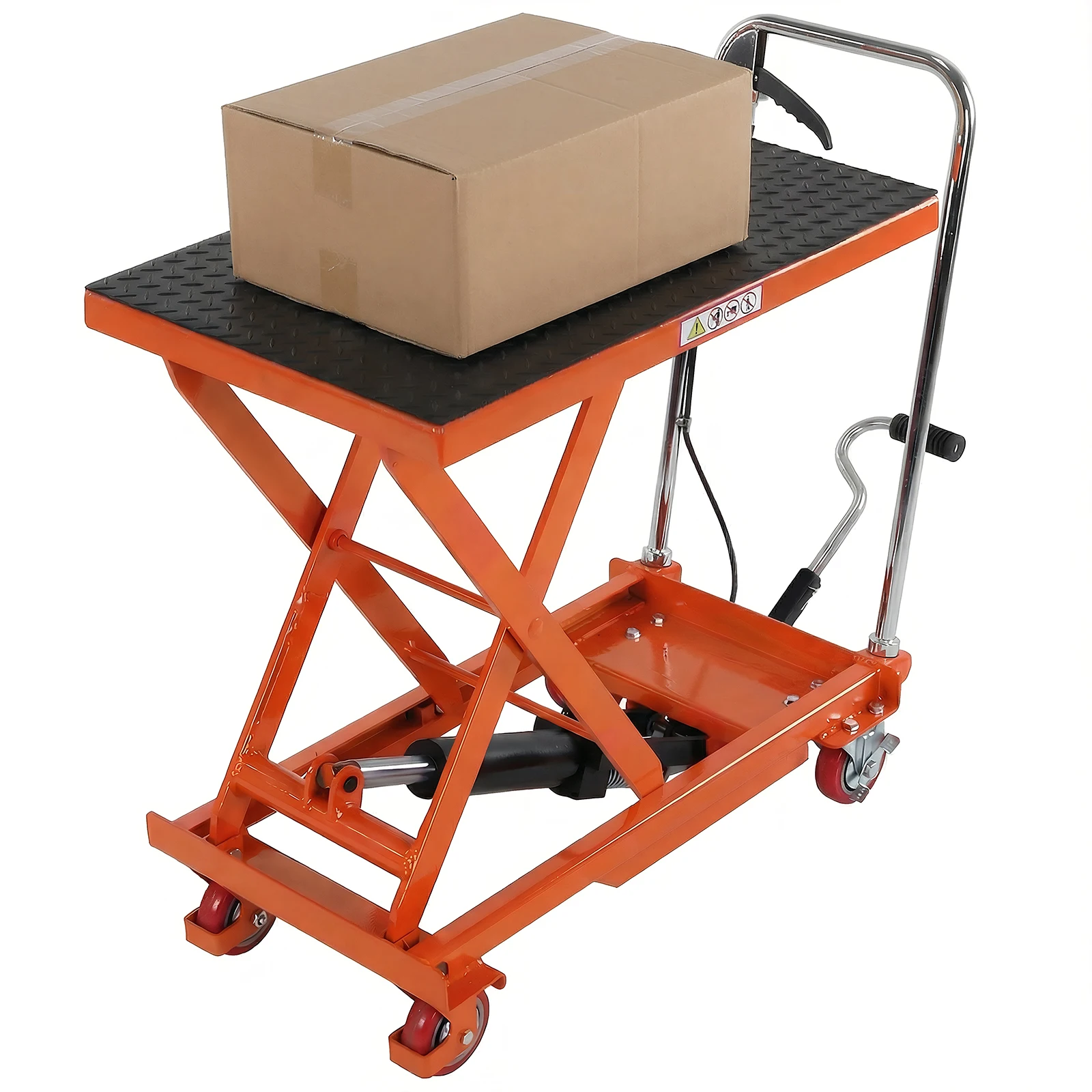 

Ручной однозаказонный ножничный подъемный стол с высотой подъема 28 дюймов, с противоскользящей платформой и 4 колесами для перемещения материалов