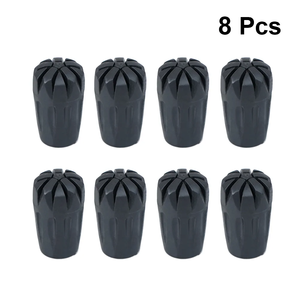 8pcs Rubber Tips Trekking Cane Tip Protectors Hiking Pole Replacement Walking Stick Head Protect Equipment Accessory (Black)