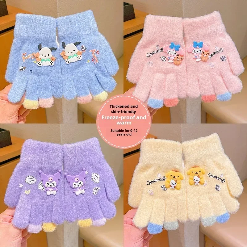 Sanrio Kawaii ถุงมือ Kuromi My Melody เย็นฤดูหนาวถุงมือ Plush หน้าจอสัมผัส WARM เด็กคริสต์มาสของขวัญ