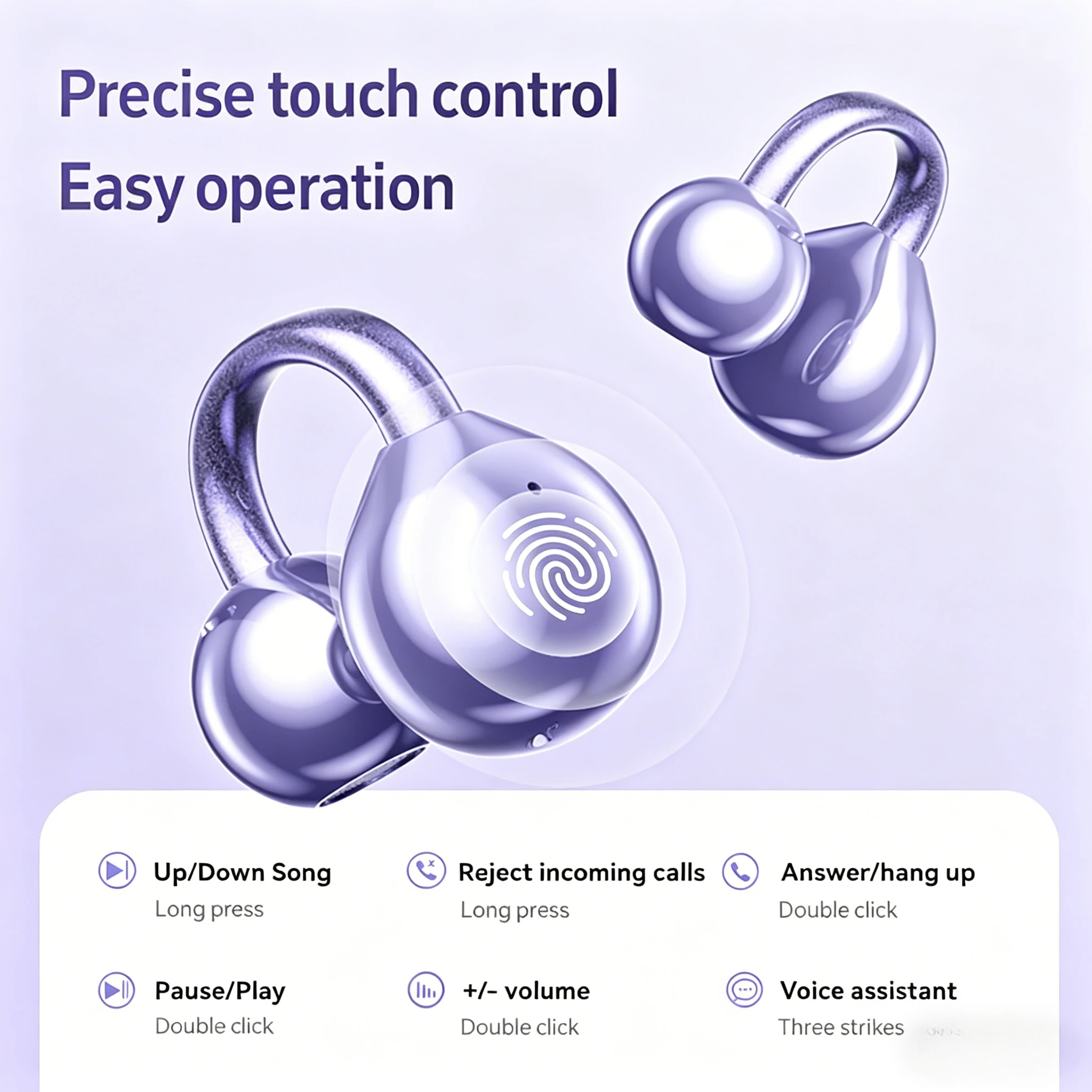 New Clip-on Earbuds for Small Ears Glasses Open Ear Bluetooth Headphones Long Playtime Digital Display Earphones With Mic