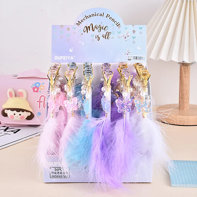 

36 pcs/lot Kawaii Diamond Butterfly Feather Pendant Mechanical Pencil Cute 0.5/0.7MM Automatic Pen School Office Supplies