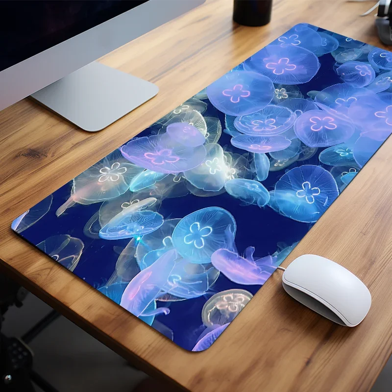 Colorful Jellyfish Mouse Pad Large E-sport Computer Keyboard Pad Natural Rubber Anti-Slip Office Desk Pad Gift for Friend