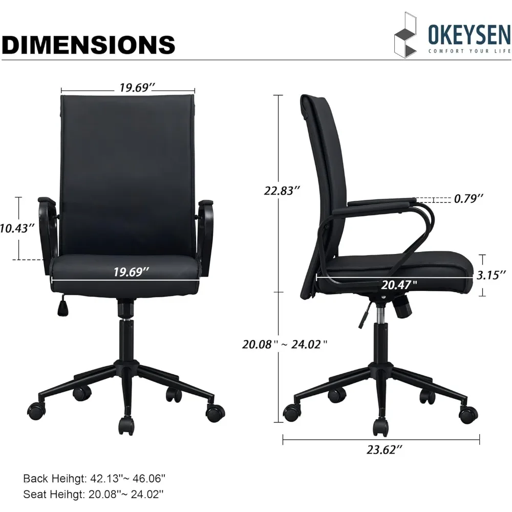 Office Desk Chair, Ergonomic Leather Modern Conference Room Chairs, Executive Height Adjustable Swivel Rolling Chair for