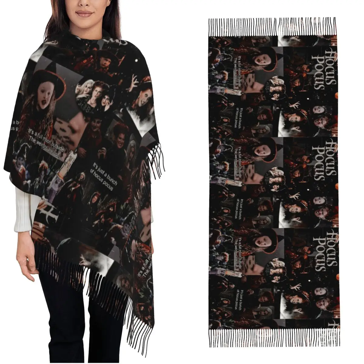 Hocus Pocus Witch Movie Scarf for Women's Fall Winter Pashmina Shawls and Wrap Winifred Mary Sarah Long Shawl Scarf Daily Wear