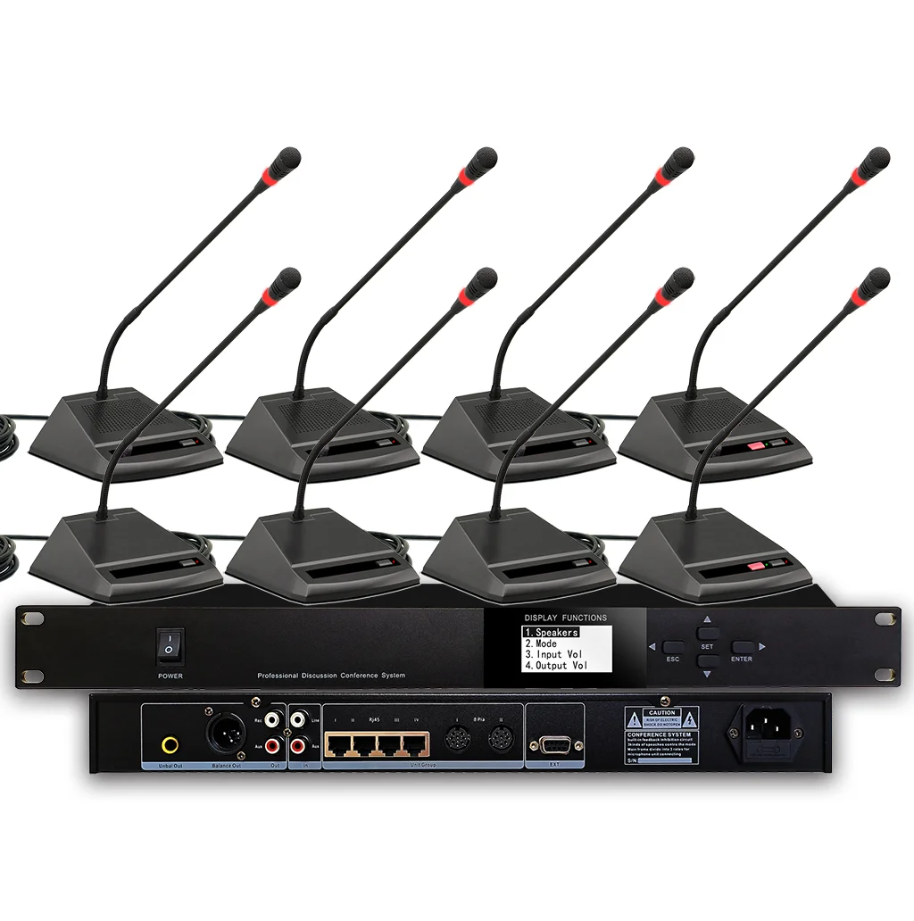 Active Wired Gooseneck Microphone System 1 Chairman 11 Delegate Units Black Main Audio Console Mixer Conference Meeting 48V
