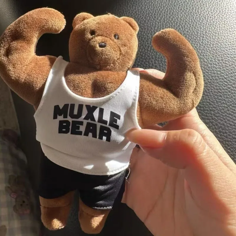 Muscle Abs Bear Buff Plush Keychain Cute Stuffed Animal Keyring Funny Bear Bag Keychain For Backpack Handbag Accessories