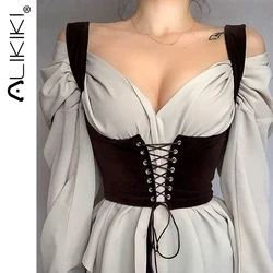 Women's Lace Up Corset Bustier Sexy Underbust Corsets Tops Spaghetti Strap Cami Crop Top Bralette Slimming Shaper Waist Belt