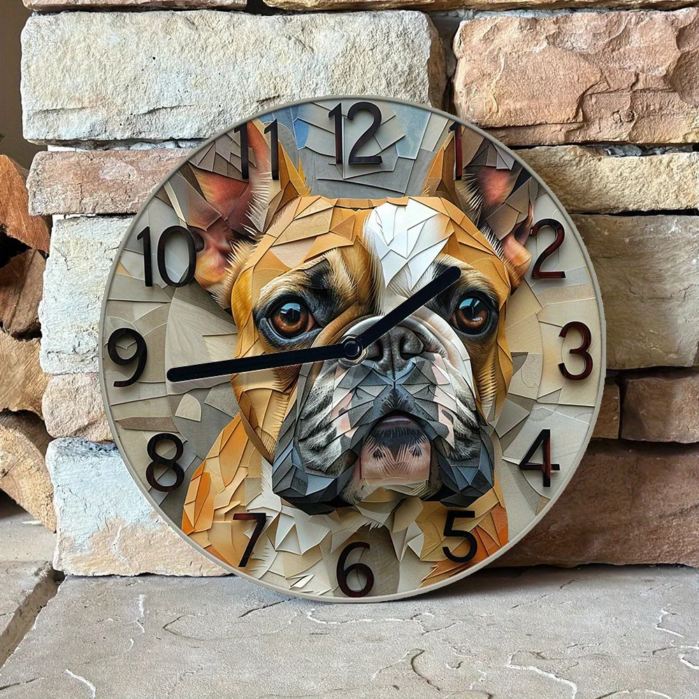 Silent Aluminum Wall Clock With French Bulldog Design - Diy, Spring-Loaded, Perfect For Bedroom Decor & Halloween Gifts