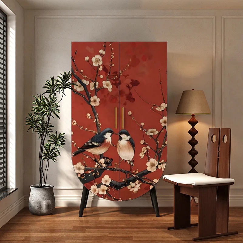 

Medieval style flower and bird painted opposite door wardrobe living room wall storage bookcase bedroom household storage cabine