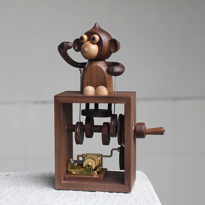 Black Walnut Hand-cranked Music Box Girl's Valentine's Day Gift Sky City Wood Wind-up Music Box Interesting Works of Art