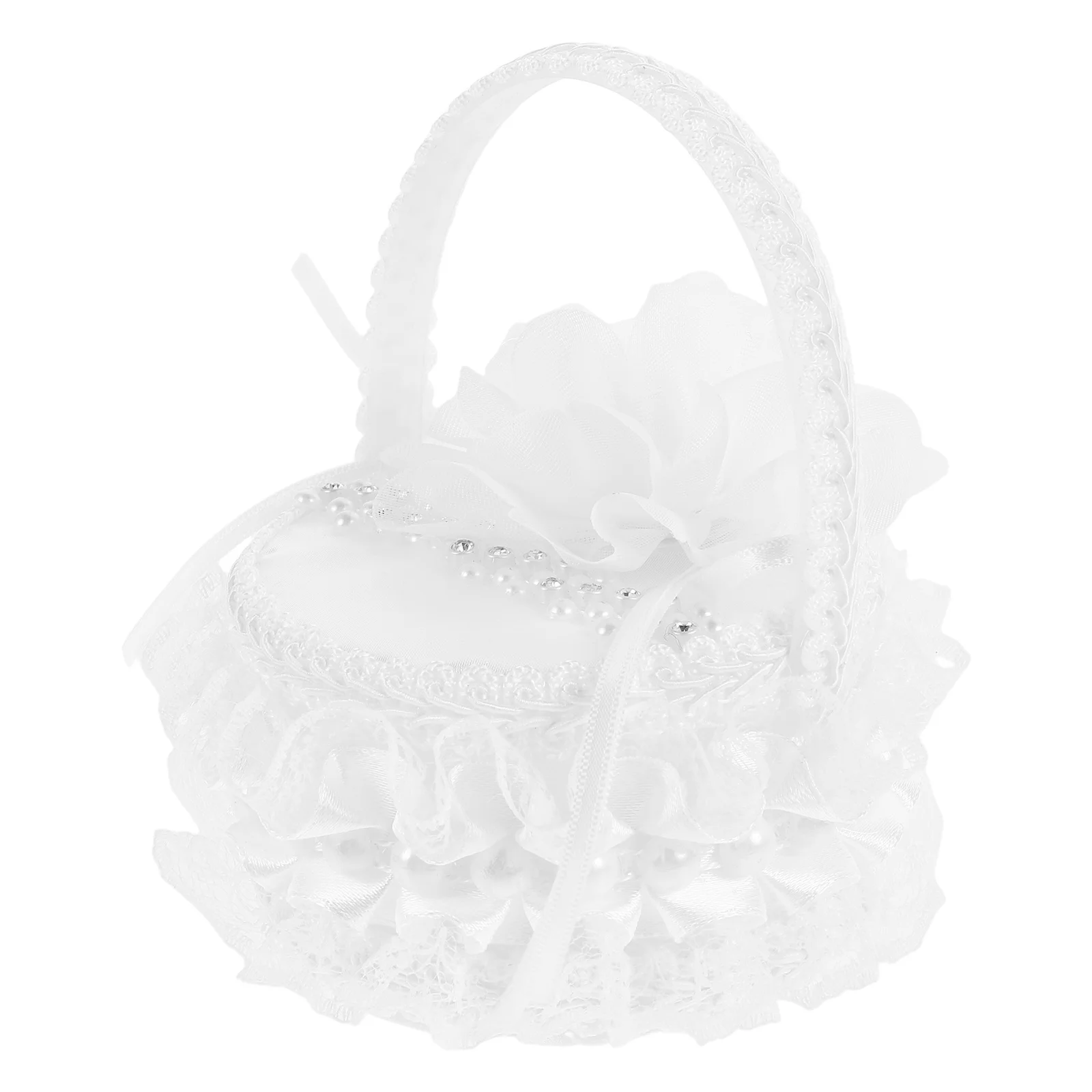 صندوق خاتم زفاف أنيق من الدانتيل الأبيض لملحقات خطوبة فتاة الزهور سلة اقتراح على شكل قماش عالي الجودة من البلاستيك