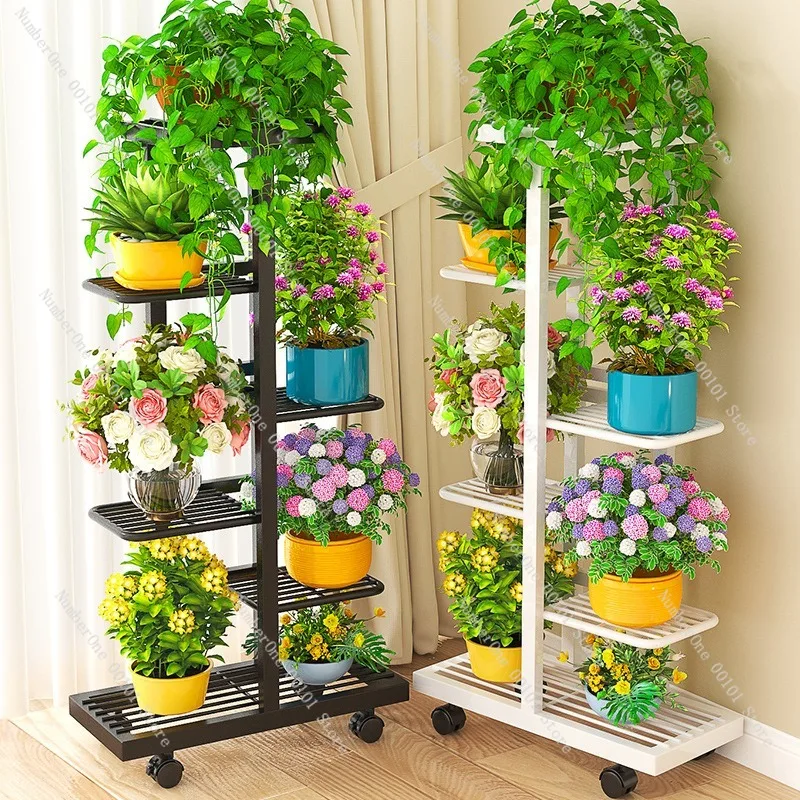Multi-Layer Iron Flower Stand Storage Rack, Floor-Standing Indoor Green Ivy Pot, Balcony Flower Pot Stand for Plant Placement
