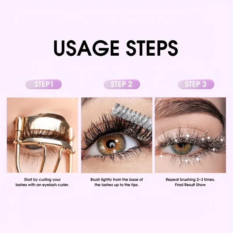 มาสคาร่ากลิตเตอร์ไดมอนด์ชายน์กันน้ำและกันรอยเปื้อน เครื่องมือแต่งหน้าเพื่อการดัดผมและขนตาให้ยาวขึ้น