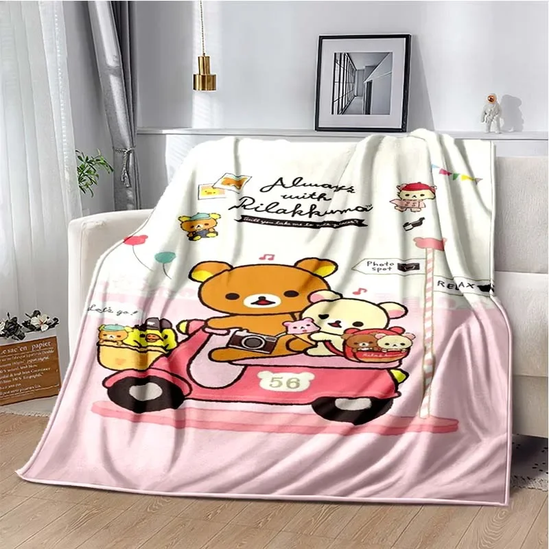 Cartoon Rilakkuma Anime Lança Cobertor para Meninas, Super Macio, Fofos, Kawaii, Flanela, Bebê, Caminhadas, Piquenique, Cama, Presente de Aniversário