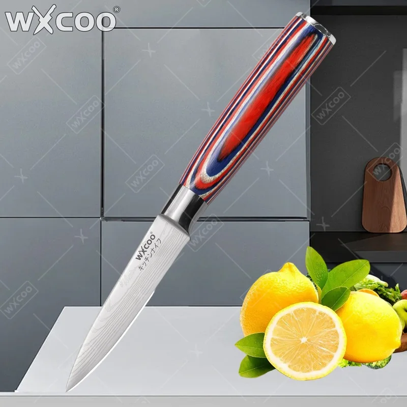 WXCOO 3,5 Zoll Küchenmesser Allzweckmesser Kochmesser Obst Gemüse Schnitt Damaststahl Obst Schälfleisch Hackmesser für
