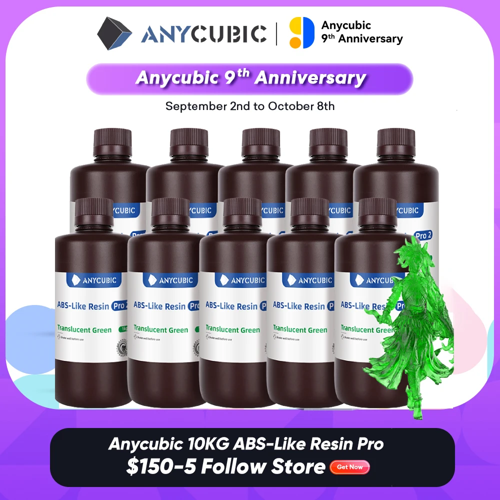 

ANYCUBIC 10kg Upgraded ABS-Like Pro 2 3D Printer Resin Hardness and Toughness 405nm UV-Curing Standard Photopolymer