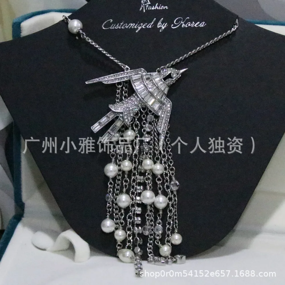 

Новая жемчужная цепочка с кисточкой и бриллиантовым кулоном в форме птицы, персонализированное и модное.