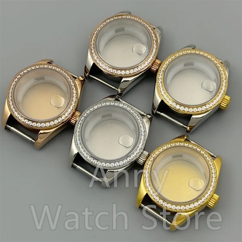 Lady's NH05 Watch Part 28mm Steel Watch Case Diamond Bezel Sapphire Glass Fit NH05 NH06 Movement For Women's 20.5mm Dial