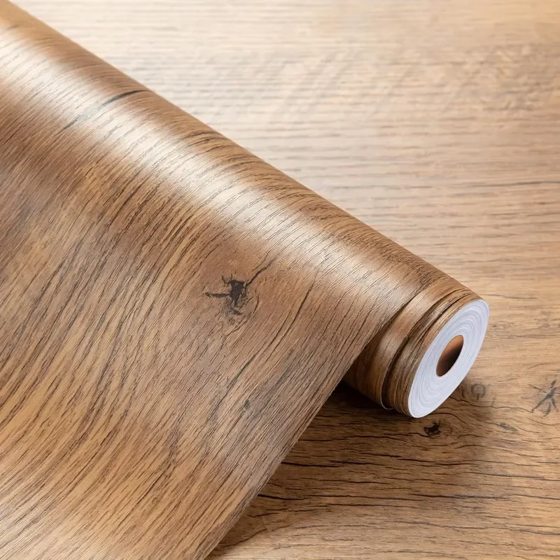 Vinyl Waterproof Home Decor Film Wall Sticker Self Adhesive PVC Kitchen Cabinet Wallpaper Wide Wood Grain Protective Film