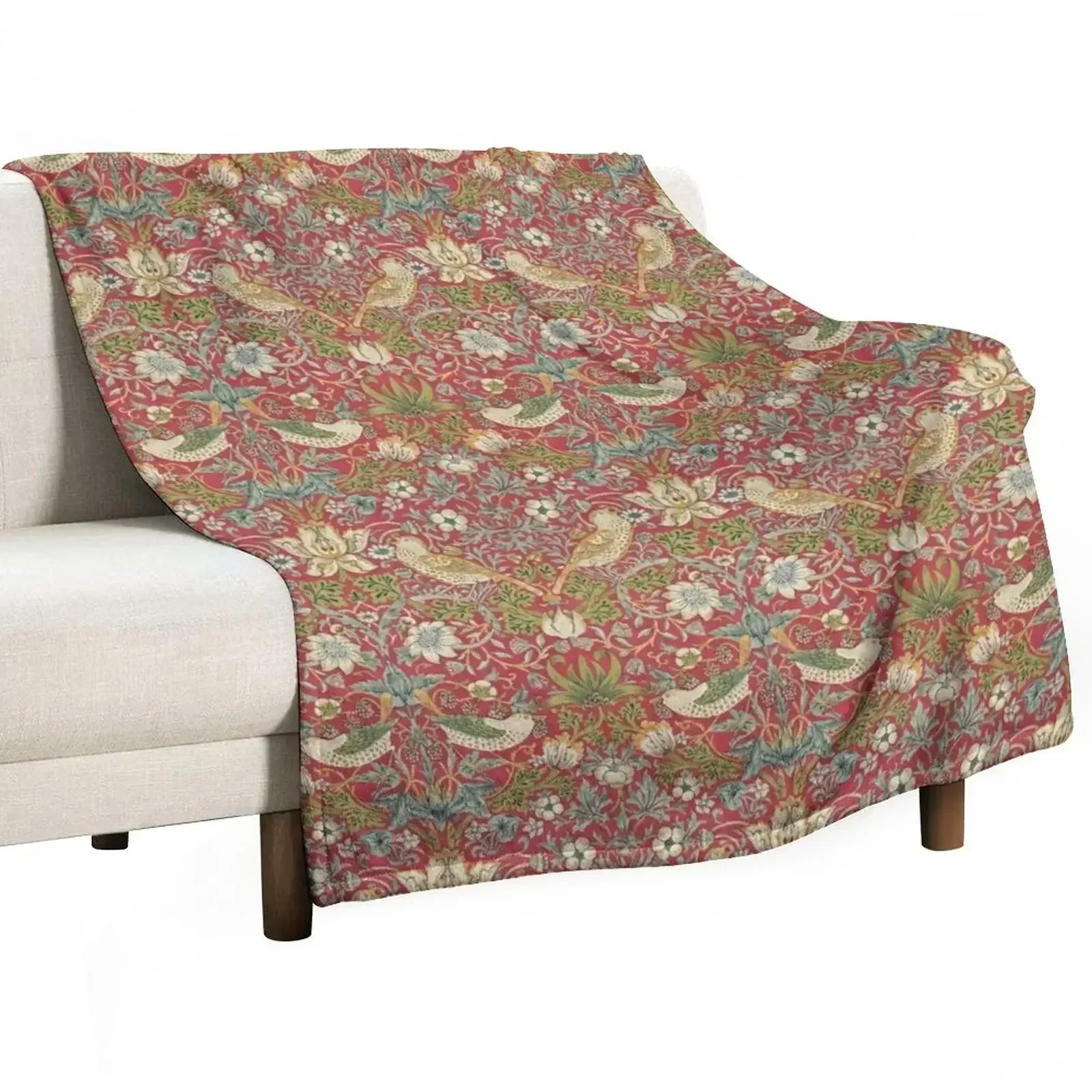 

William Morris strawberry thief crimson Throw Blanket Flannel Tourist blankets ands Blankets