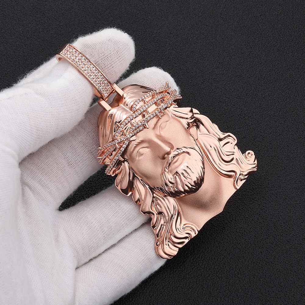 NY Fine Iced Out Jesus Head Pendant Necklace Brass Inlaid With CZ Crown Of Thorns Charm Men Hip Hop Religious Christian Jewelry