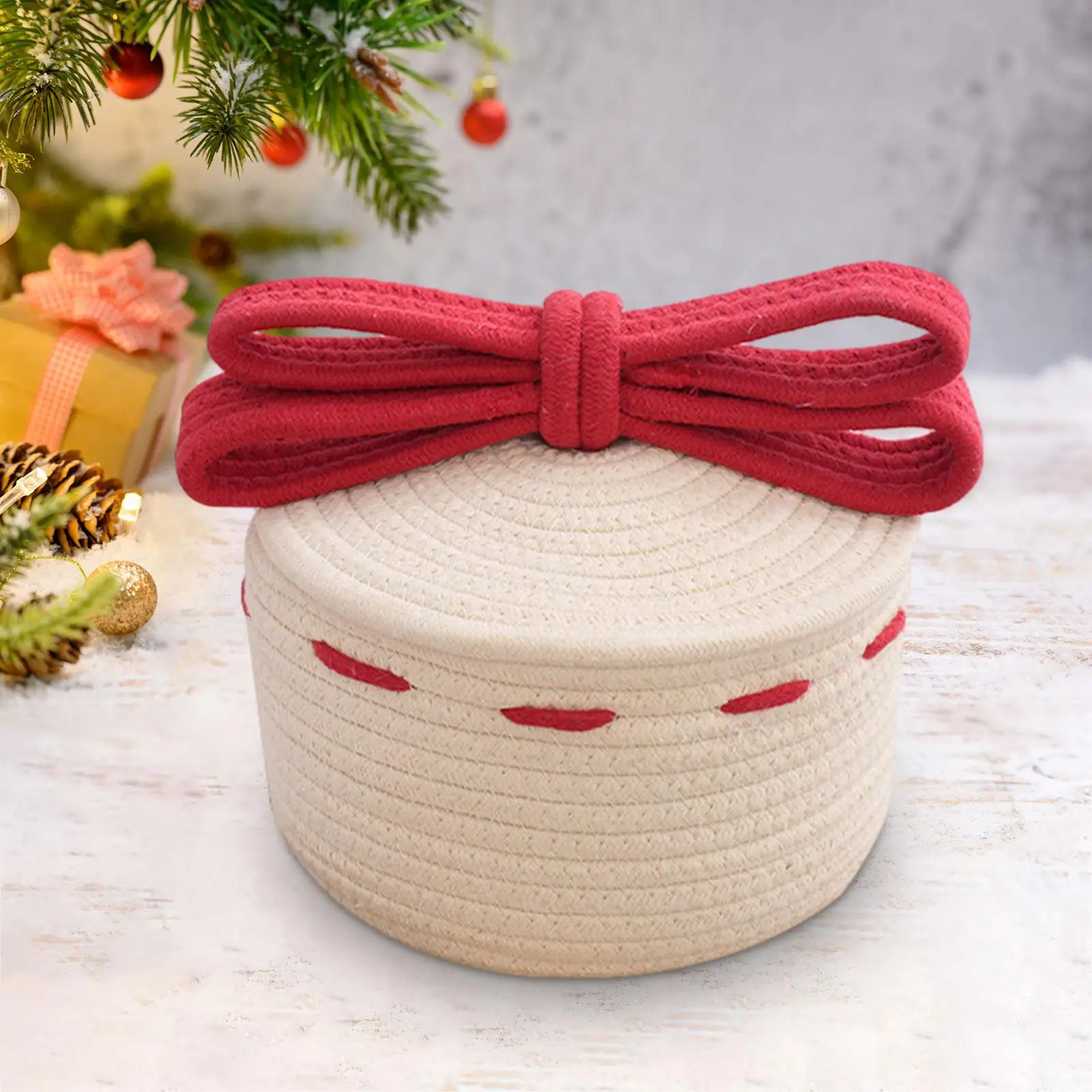 Christmas Basket Cute Toys Organizer Decor Practical Gift Basket with Cute Bow for Restaurant Dorm Hotel Drawing Room Apartment