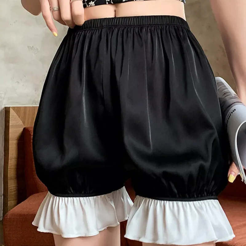 

WPNAKS Women Fashion Lantern Shorts Summer Clothes Sleepwear Lolita Sweet Patchwork Elastic Waist Shorts Streetwear