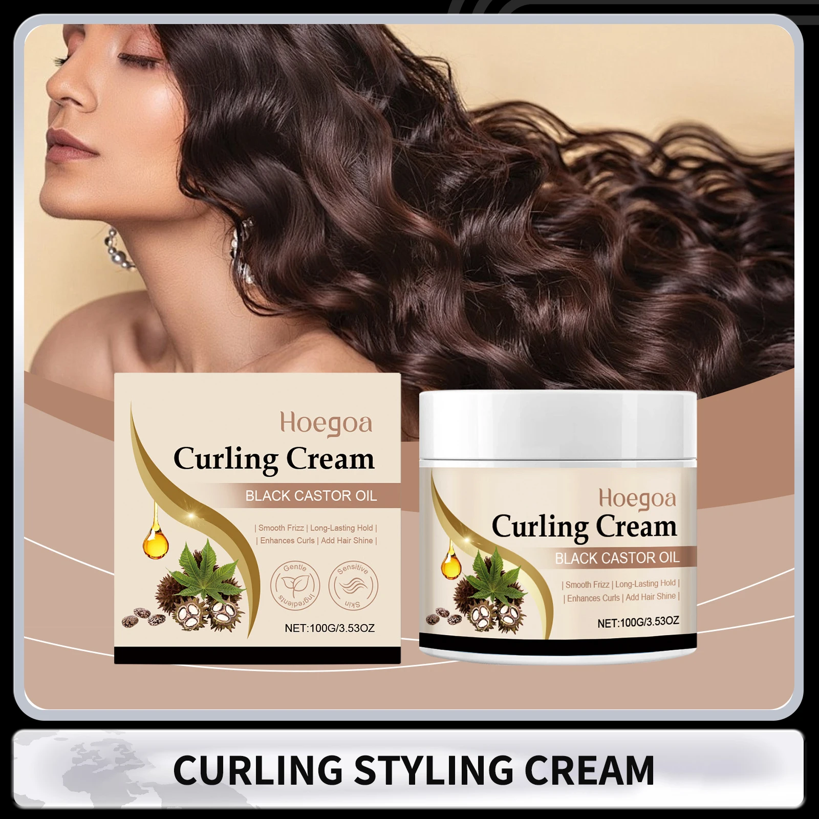 

Curl Defining Cream with Black Castor Oil Enhance Curls Long Lasting Hold Add Hair Shine Smoothing Frizz Curling Styling Cream