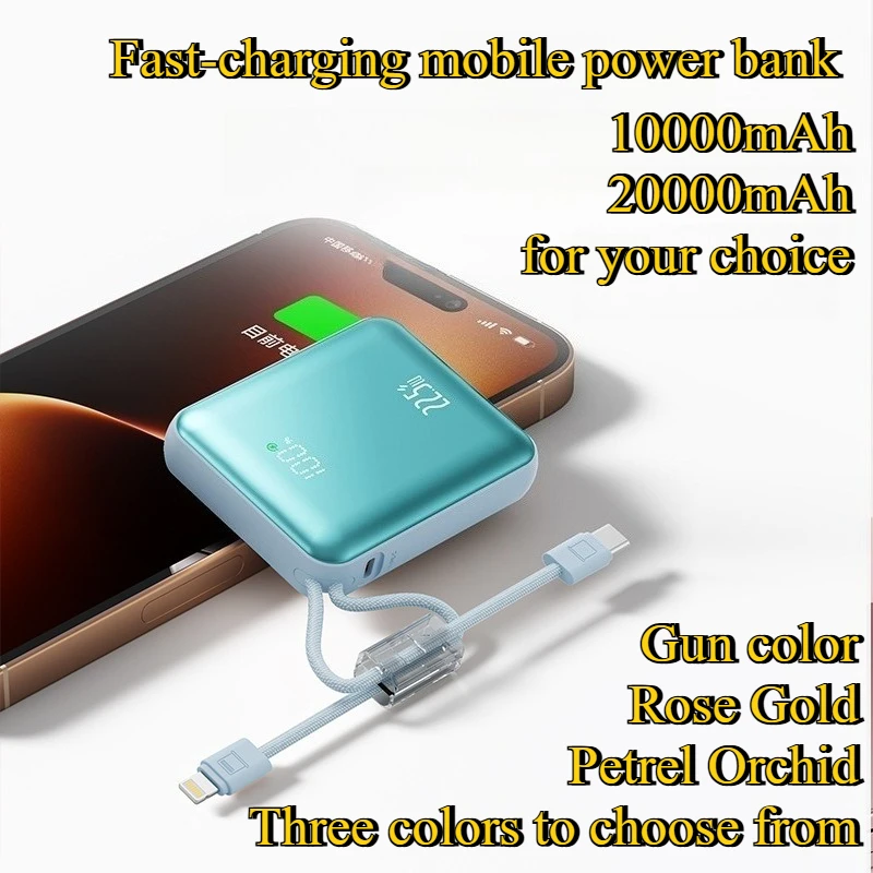 

10000mAh Portable Power Bank with Built-in Braided Cable Fast Charging