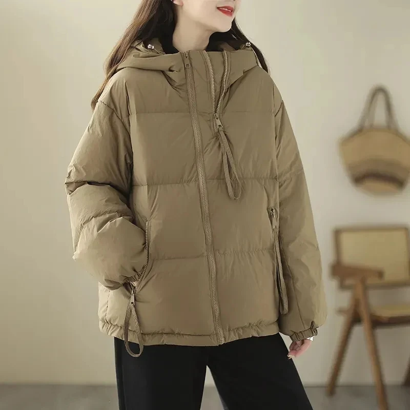 

Winter Turtleneck Warm Parkas Women Korean Thick Loose Zipper Hooded Jacket Harajuku Solid Preppy Casual Puffer Outerwear Female