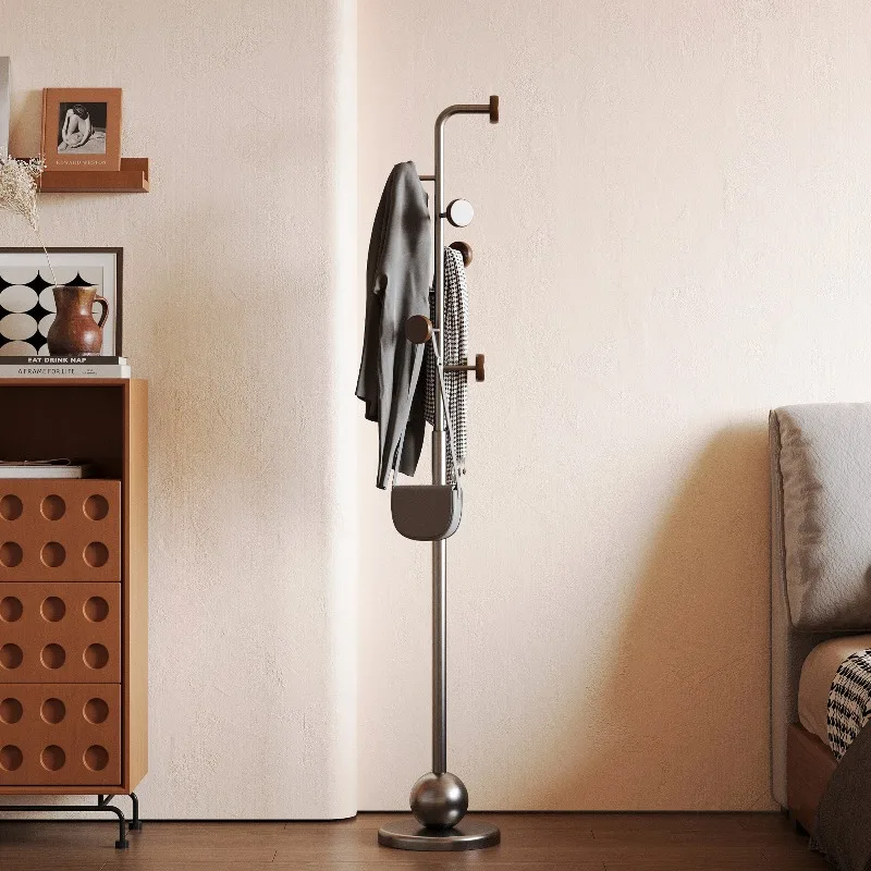 Retro Stand Floor Coat Rack Solid Wooden Clothes Hanger for Bedroom Minimalist Entryway Storage