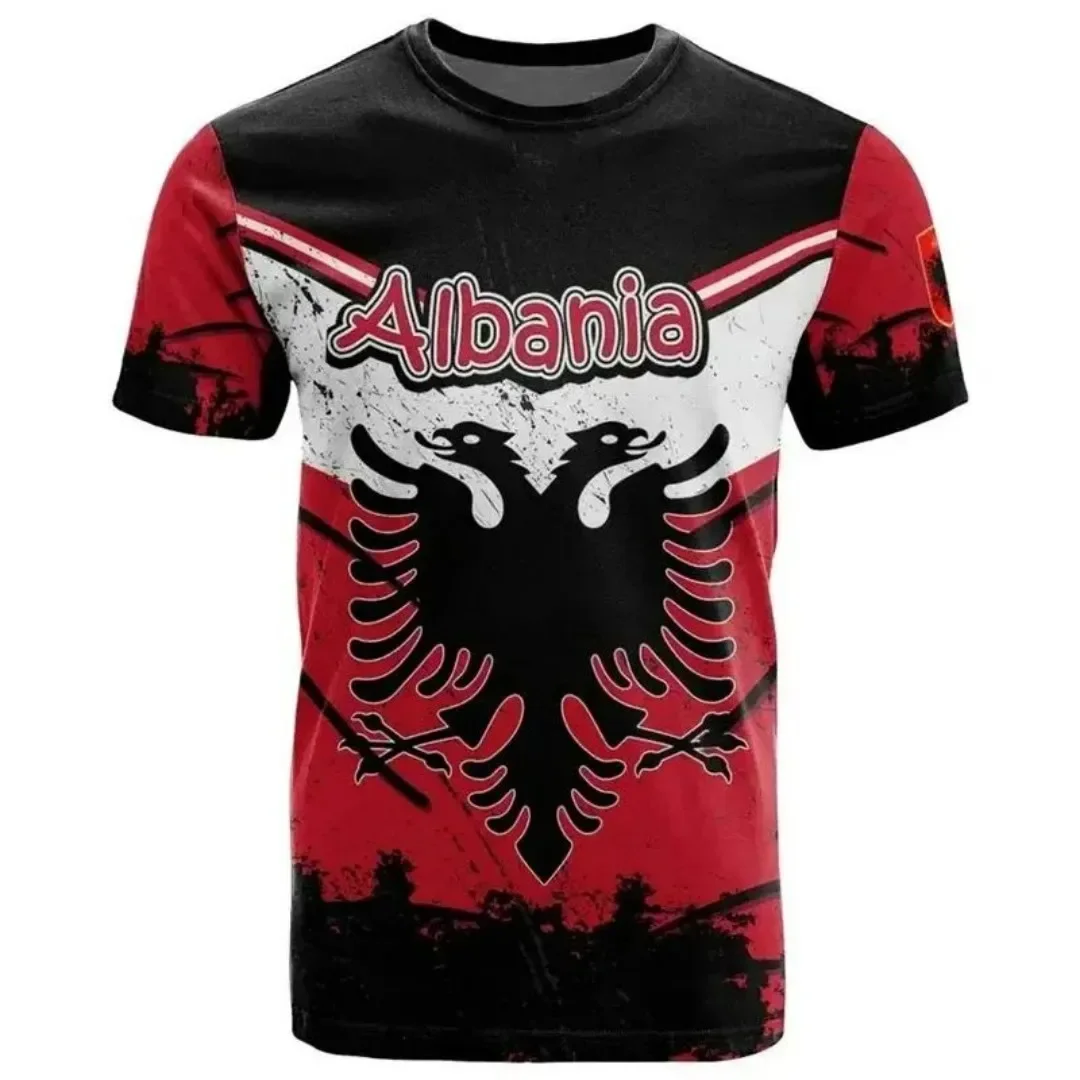 

2025 Albanian Flag Pattern T-shirt Albanian Emblem 3D Printed Men's T-shirt Sports Match Dress Boys' Top Graphic T Shirts