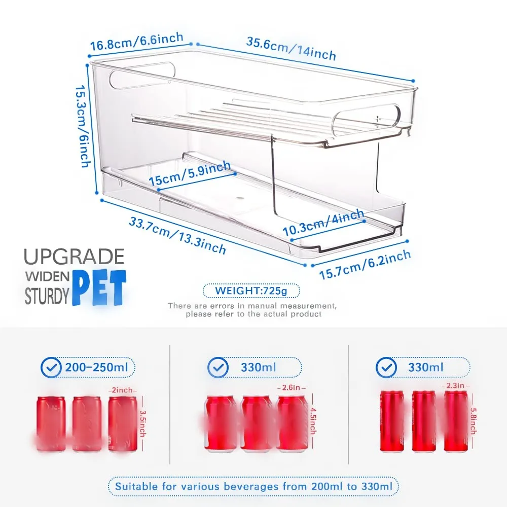 Refrigerator Organizer Bins 2-layer Automatic Rolling Beverage Soda Can Storage Box for Fridge Beverage Organizer for Beer Soda