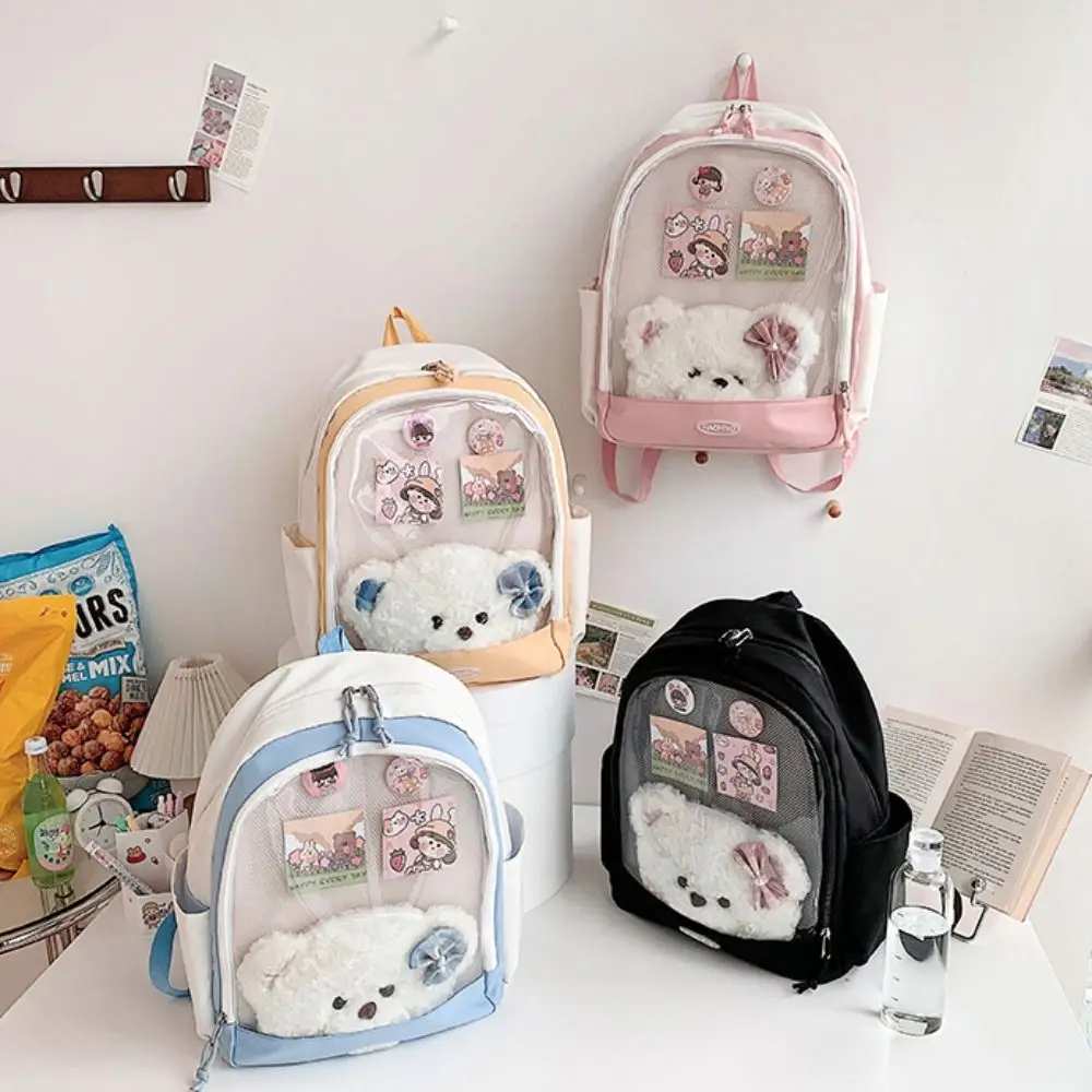 

Portable Large Capacity Doll Display Backpack Korean Style Cute Transparent Itabag Cartoon Nylon Student School Bag Outdoor