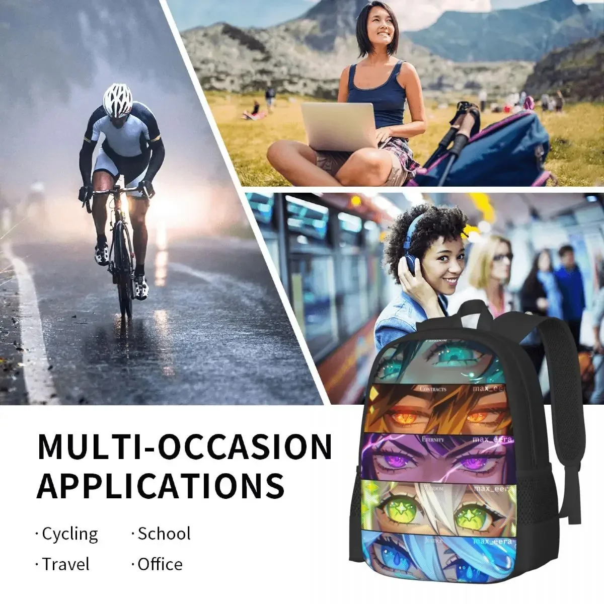 Tas Ransel Laptop Travel Anime Genshin Impact Tas Buku Tas Komputer Sekolah Perguruan Tinggi Daypack Kasual untuk Wanita & Pria