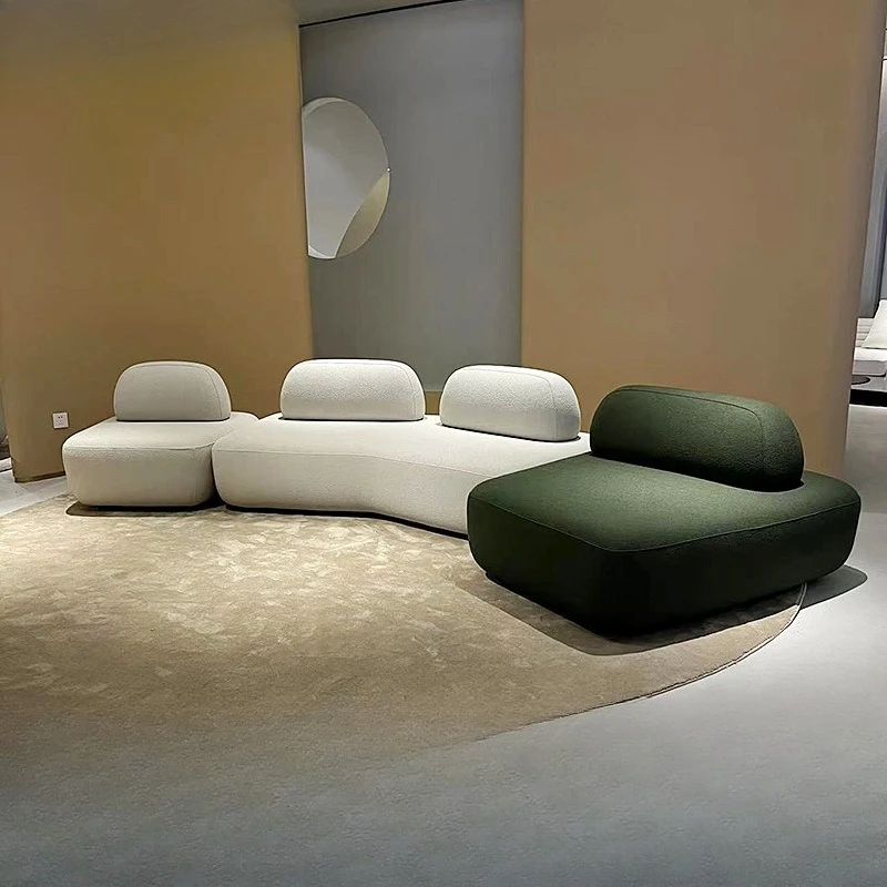 

Italian minimalist fabric special-shaped sofa large flat-floor villa living room pebble curved module combination sofa