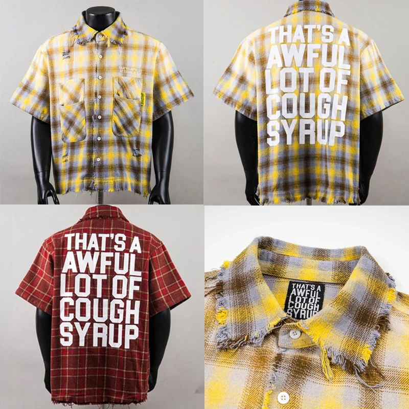 THAT'S A AWFUL LOT OF COUGH SYRUP T-shirt Tops American Trendy High Street Worn-out Patchwork Patterned Casual Shirt