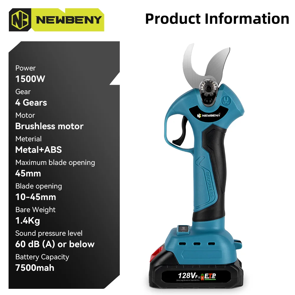 NEWBENY-tijeras de podar eléctricas sin escobillas, 30mm, inalámbricas, eficientes, para ramas de árboles frutales, herramientas eléctricas para