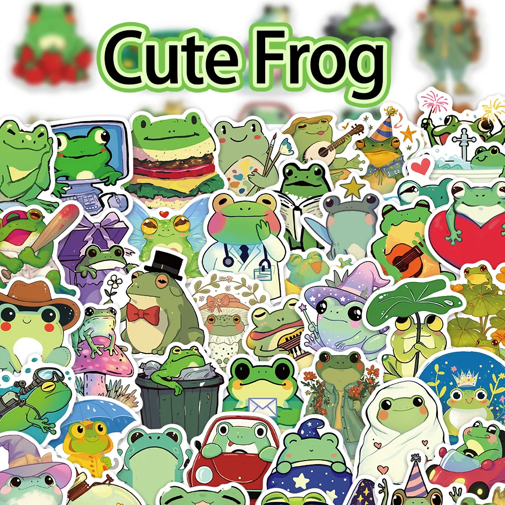 50pcs cute frog stickers cartoon decoration luggage guitar skateboard DIY decoration helmet PVC waterproof adhesive painting