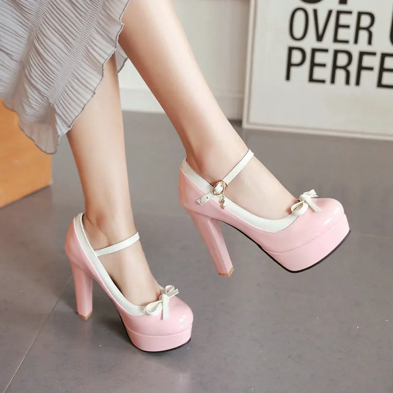 12CM Super High Heel Women's High Heels Round Toe Sexy Woman Platform Pumps Bow Women Lolita Ladies Party Shoes Size 34-43