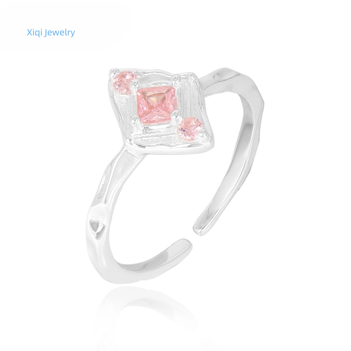 

Xiqi Jewelry Pink Zircon S925 Sterling Silver Open Ladies Ring Geomatric Fold Adjustable Index Finger Middle Finger Fine Jewelry