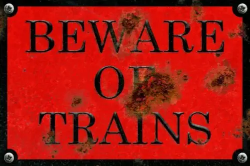Beware of Trains Warning Red metal wall sign plaque, newly printed not embossed sign
