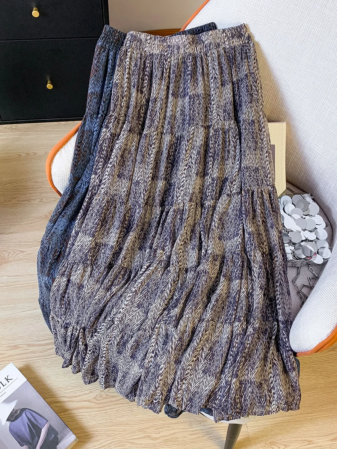 

Модная плиссированная юбка трапециевидной формы миди с принтом, женская летняя свободная повседневная плиссированная юбка с высокой талией, повседневная плиссированная юбка для поездок на работу, Art Sle