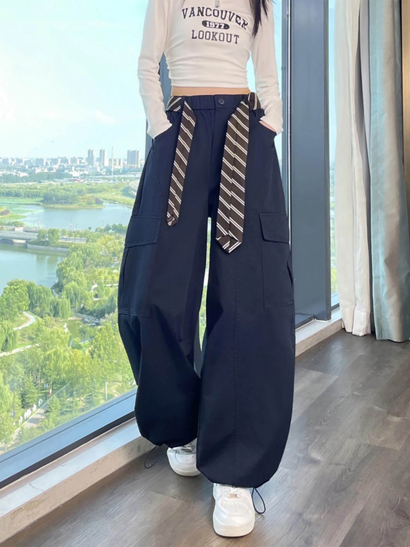 

Женские брюки с высокой талией и прямыми штанинами для работы, весна 2026, быстросохнущие, повседневные, универсальные, утягивающие, широкие штанины