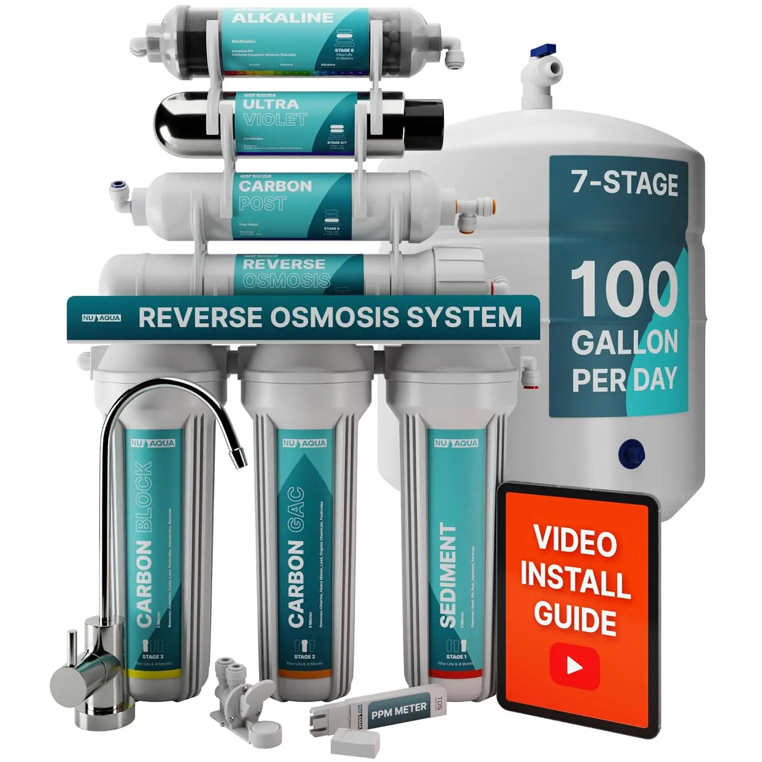 Alkaline Under Sink Reverse Osmosis Water Filter System - 100 GPD RO Filtration