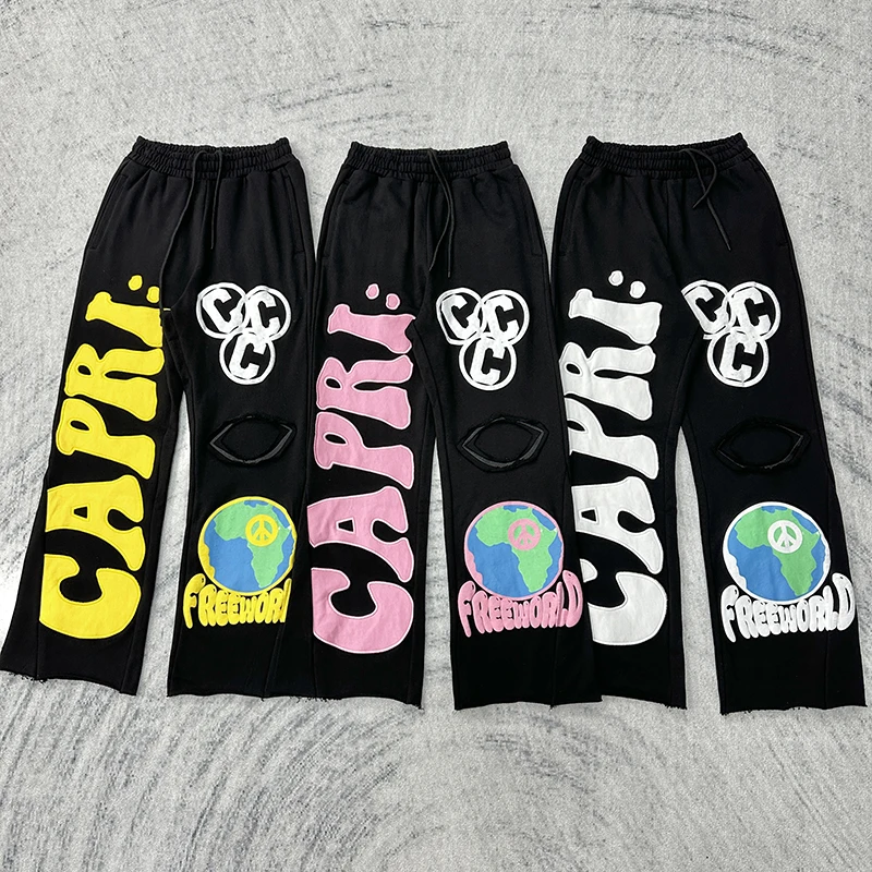 

Street Sle American Letter Patchwork Loose Splicing Bell Bot Casual Long Trousers Trendy Youthful Autumn Faion