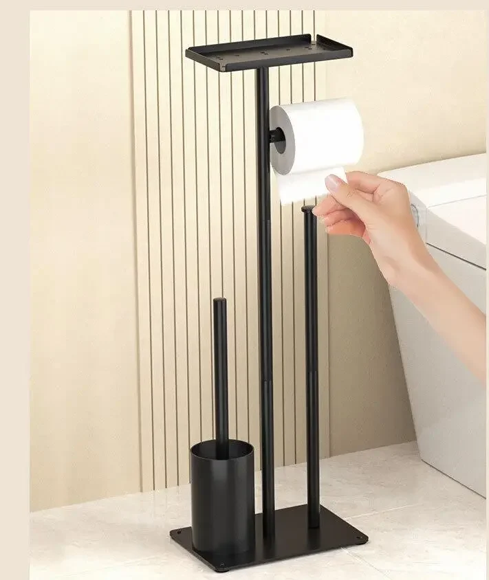 Stainless Steel Toilet Paper Holder Stand with Storage Shelf for Bathroom Floor Standing Toilet Paper Roll Holder with Magazine